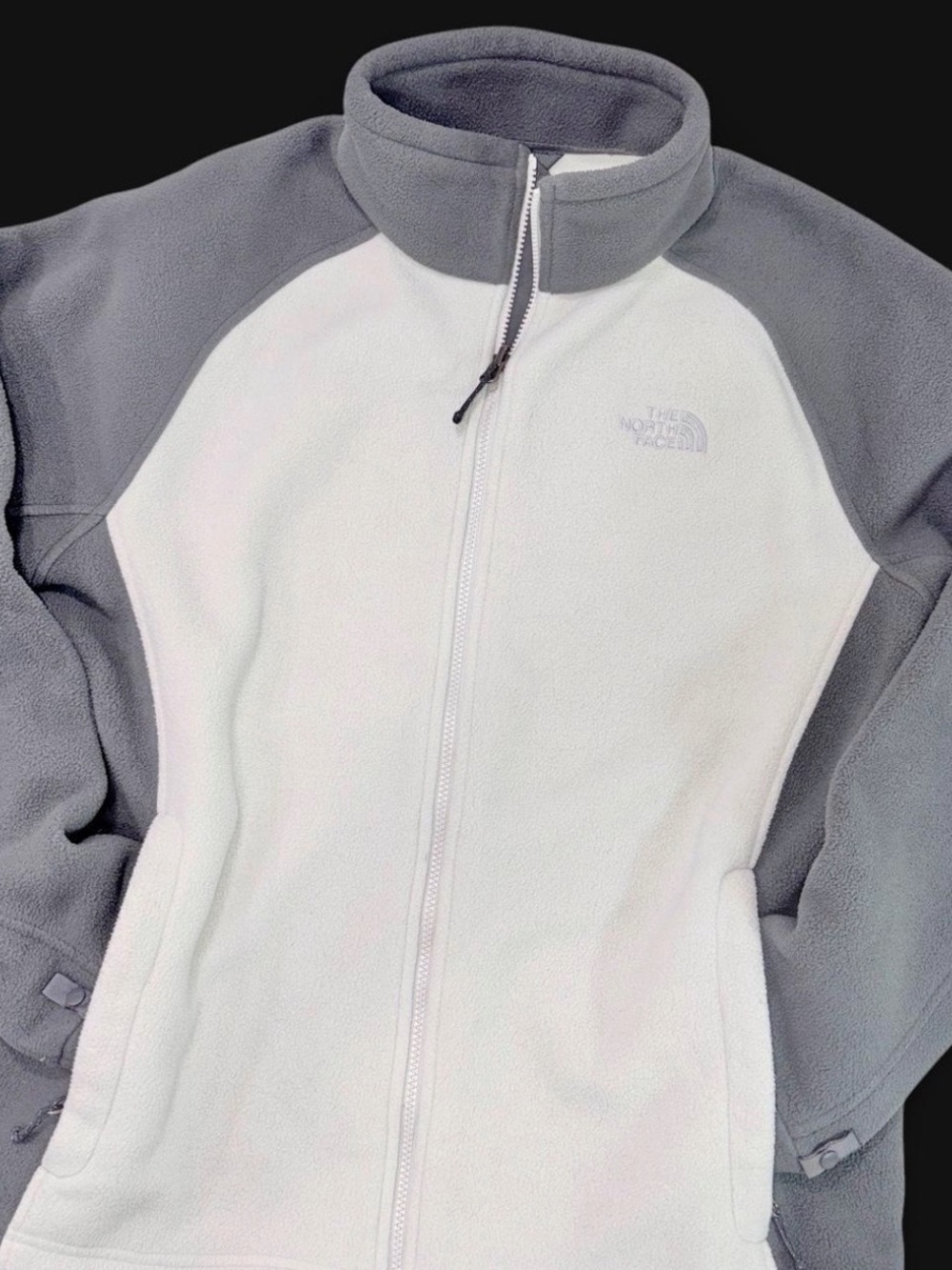 The North Face White Gray Colorblock Full Zip Fleece Jacket Men’s L